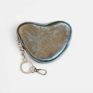 Metallic Green Leather Heart Shaped Keychain Zip Pouch